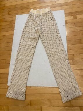 Andrea Iyamah HIRA Creme Elastic high waisted Crochet Knit Joggers/Pants X-Smal